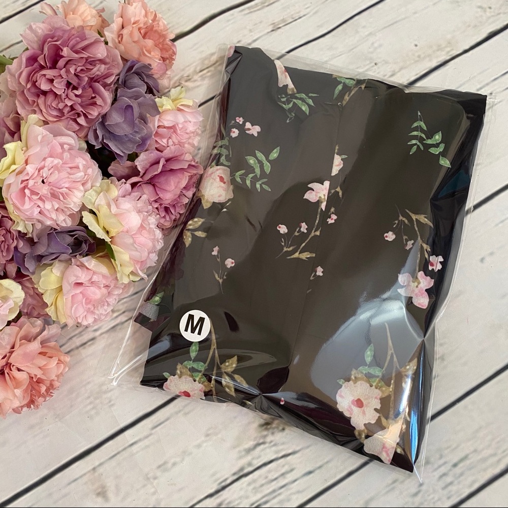 Boho Black Floral Short Sleeve Chiffon Mini Dress - Picture 15 of 16